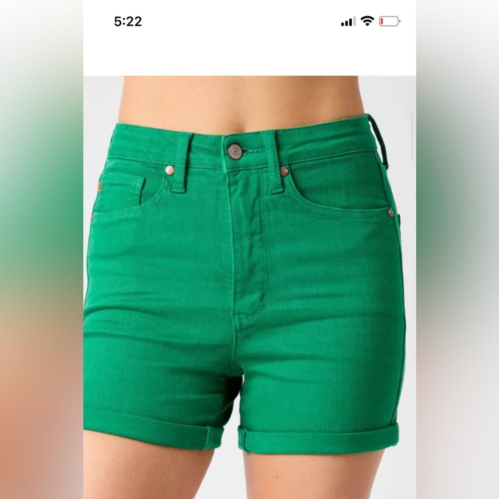 Judy Blue High Waist Tummy Control Kelly Green Shorts size large garment dyed